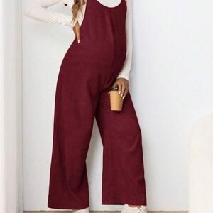 Maternity Wine Red Wide-Leg Jumpsuit